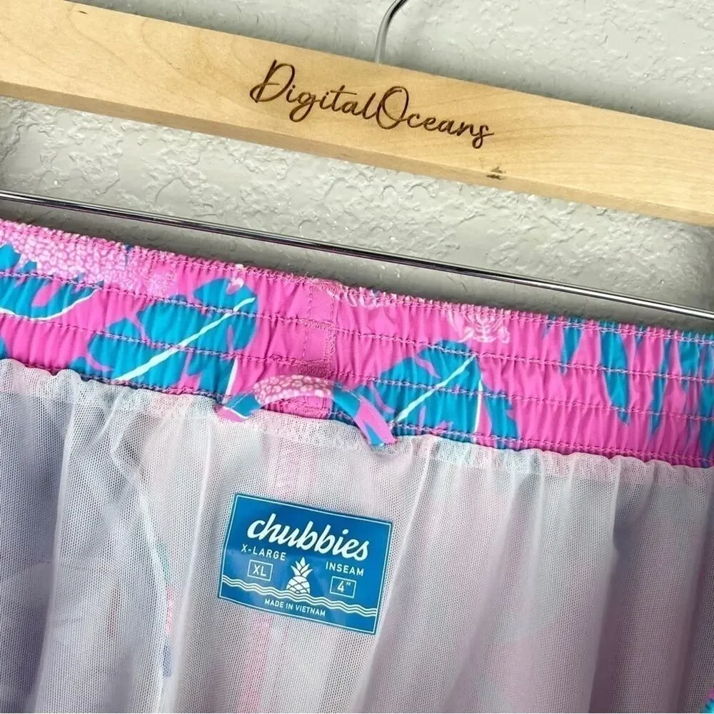 Chubbies The Hydrofoils Pink/Blue Jungle Lined Classic Swim Trunk 4